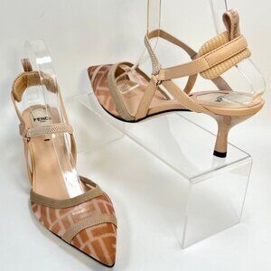 Fendi Colibrí Lite Pointed Toe Slingback Pump Kitten Heel Rose Women Size 38.5